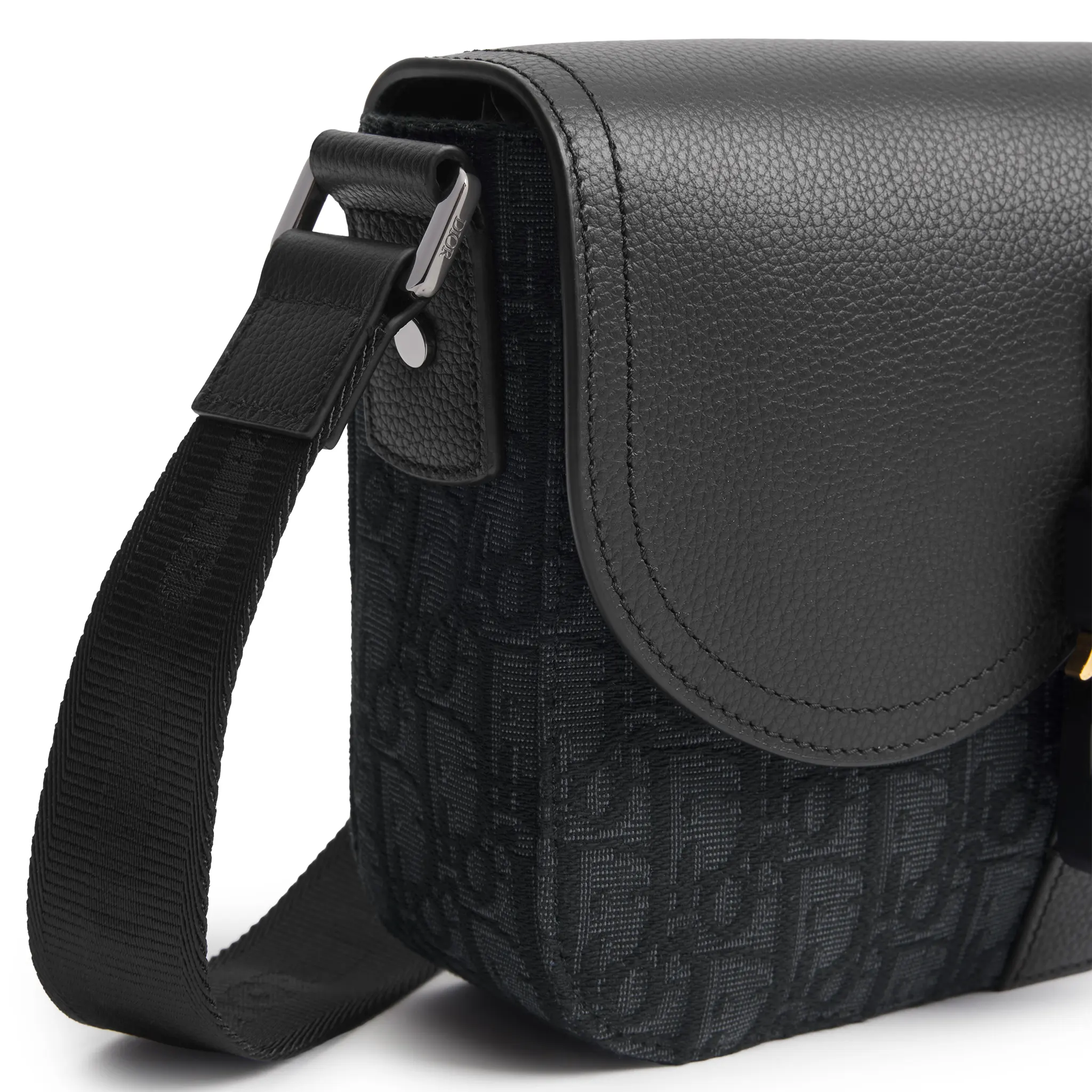 Side View of Dior Small Saddle Messenger Bag Black With Flap